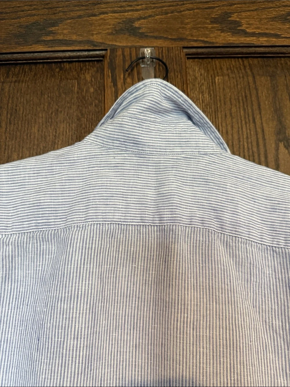J. Crew Irish Linen by Baird McNutt Light Blue Pinstripe Button-Up Shirt Large